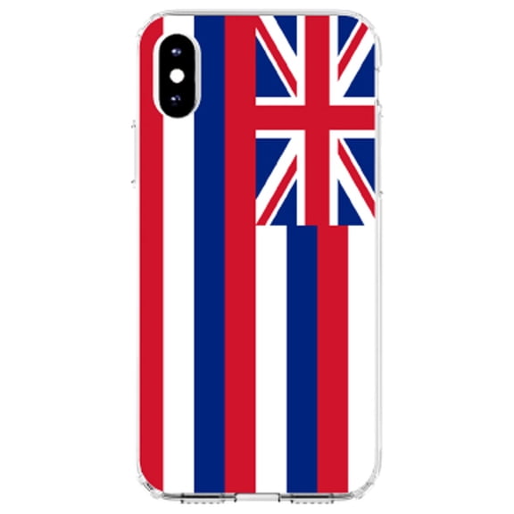 DistinctInk Clear Shockproof Hybrid Case for iPhone X / XS (5.8" Screen) - TPU Bumper, Acrylic Back, Tempered Glass Screen Protector - Hawaii State Flag - US State Flag
