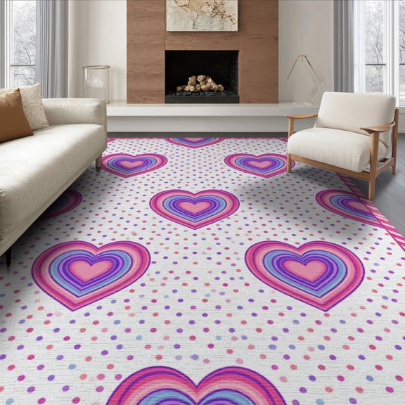 ODIKA 8'x10' Washable Area Rug Pink Dots Whimsical Borders Ombre Gradient Watercolor Large Confetti Refined for Living Room, Under Sectional, Family , Durable, Non-Slip