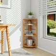 thumbnail image 2 of Gymax 4-Tier Corner Shelf w/ Rubber Wood Frame Anti-Toppling Kit Home Office Natural, 2 of 10