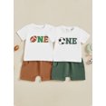 thumbnail image 3 of Baby Toddler Boys Birthday Outfits 6 12 18 Months Letter Rugby/Basketball Print Round Neck Short Sleeve T-Shirts Elastic Waist Shorts 2Pcs Clothes Set, 3 of 9
