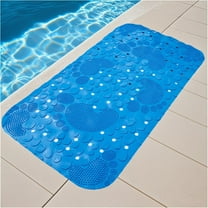 Blueek Bath Tub Shower Mat - Cute Footprint Floor Mat for Bathroom & Pool, Waterproof & Easy Clean Suction Cups and Drain Holes to Keep Tubs Clean(Blue,25x13in)