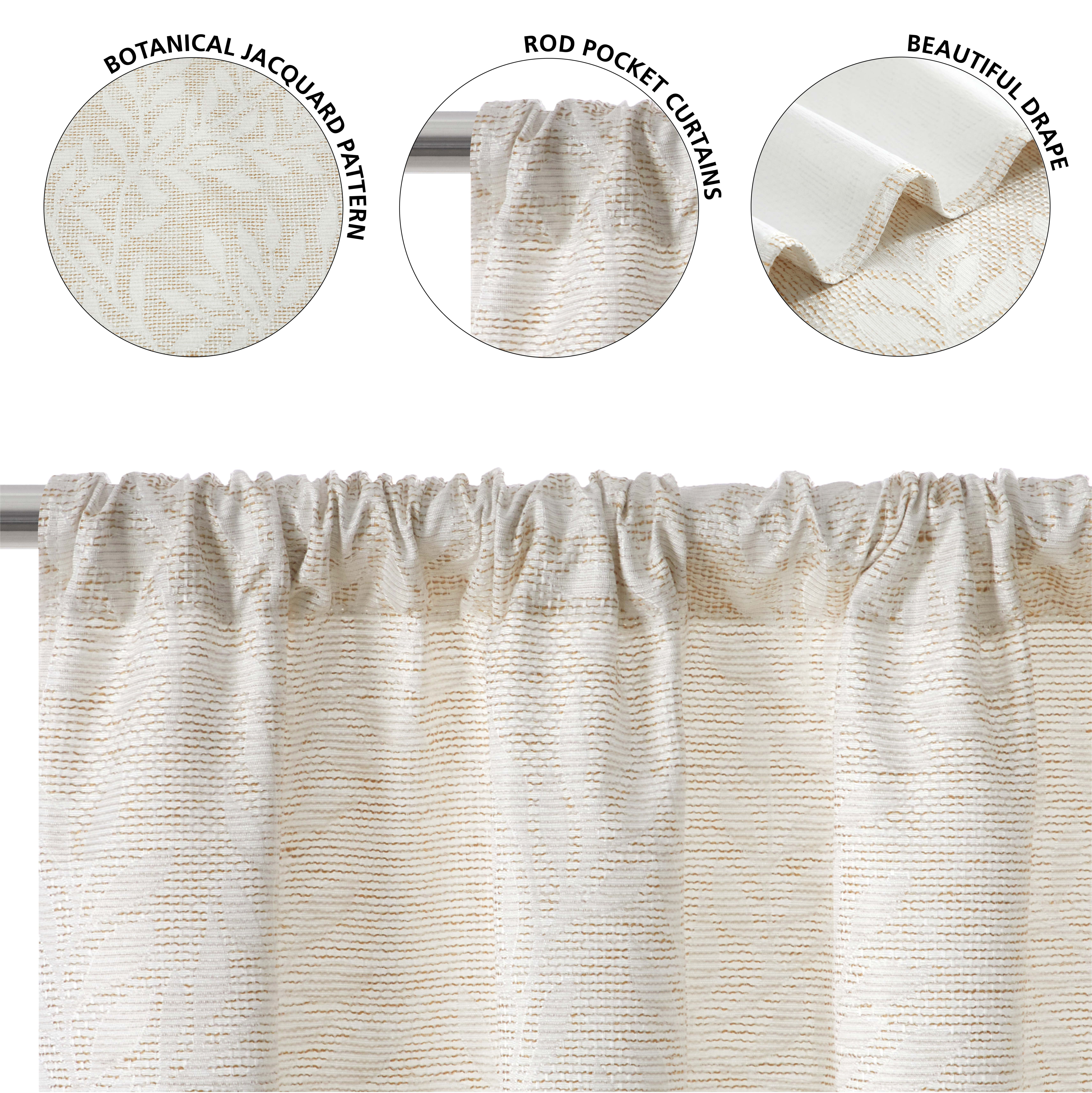 (2 pack) Mainstays Jacquard Blackout Panel Pair, Set of 2 Curtains, Beige Botanical, 37" W x 84" L