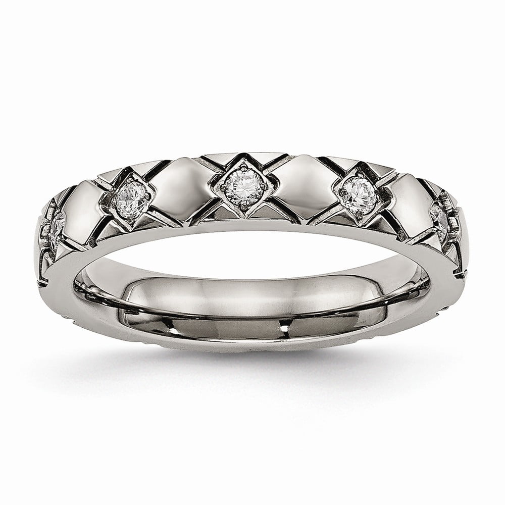 Bridal Wedding Bands Decorative Bands Titanium Polished Grooved CZ Ring Size 11