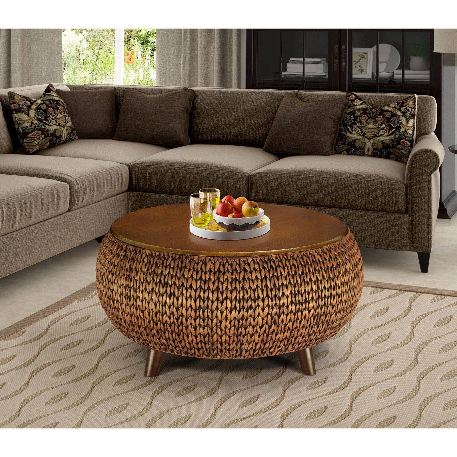 Gallerie Decor Bali Breeze Round Transitional Wood Coffee Table in Natural