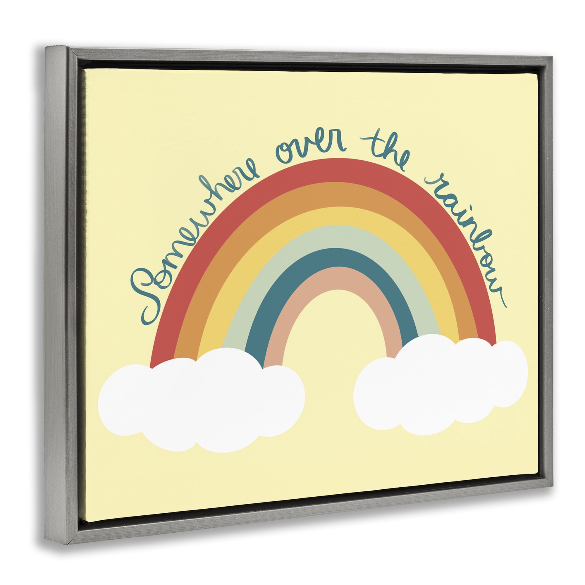 Stupell Industries Somewhere Over Rainbow Text & Numbers Painting Gray Floater Framed Canvas Art Print Wall Art, 31 x 25