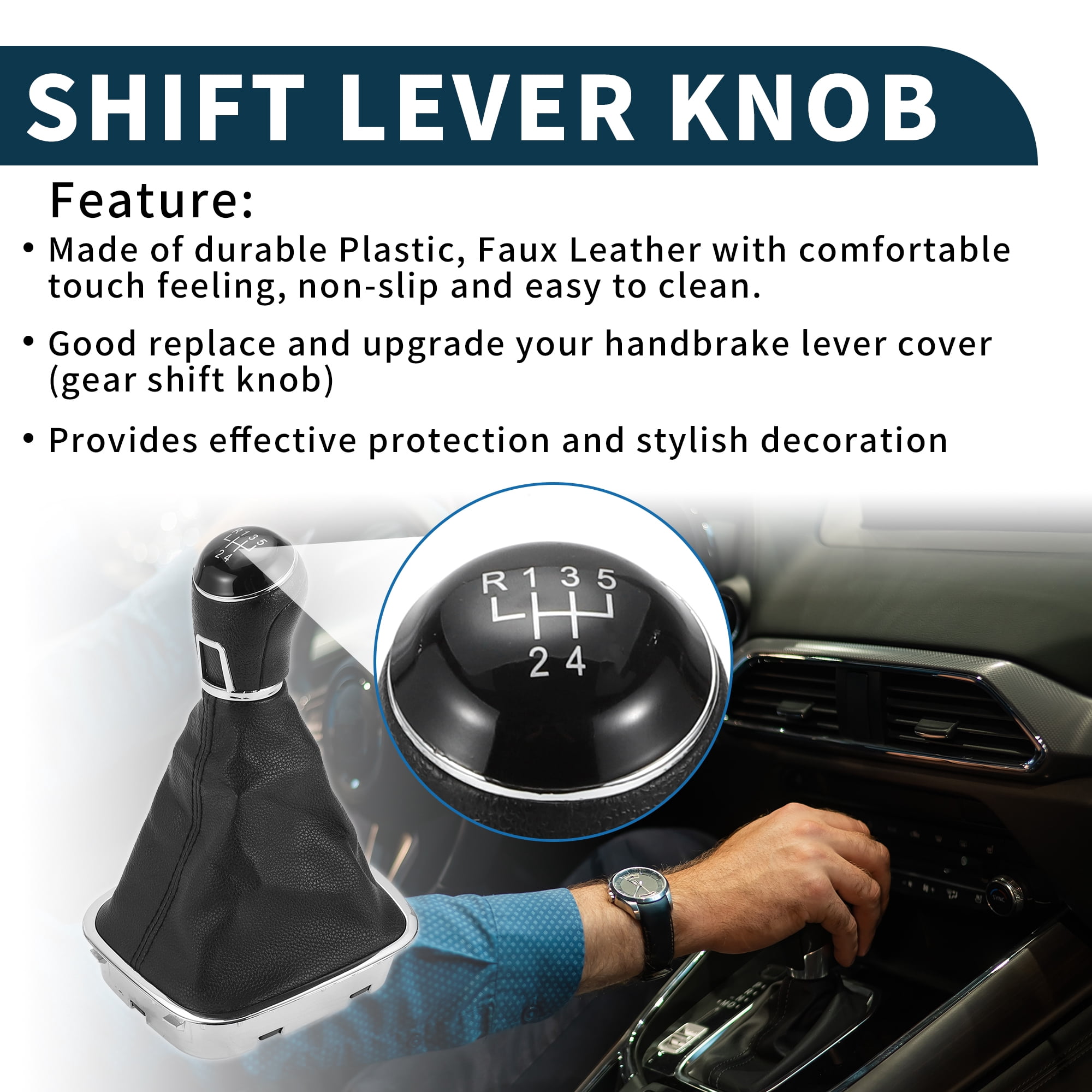 Unique Bargains Gear Shift Knob W/ Cover No.6R0711113 5 Speed Manual Stick Shifter Knob for Volkswagen Polo Faux Leather