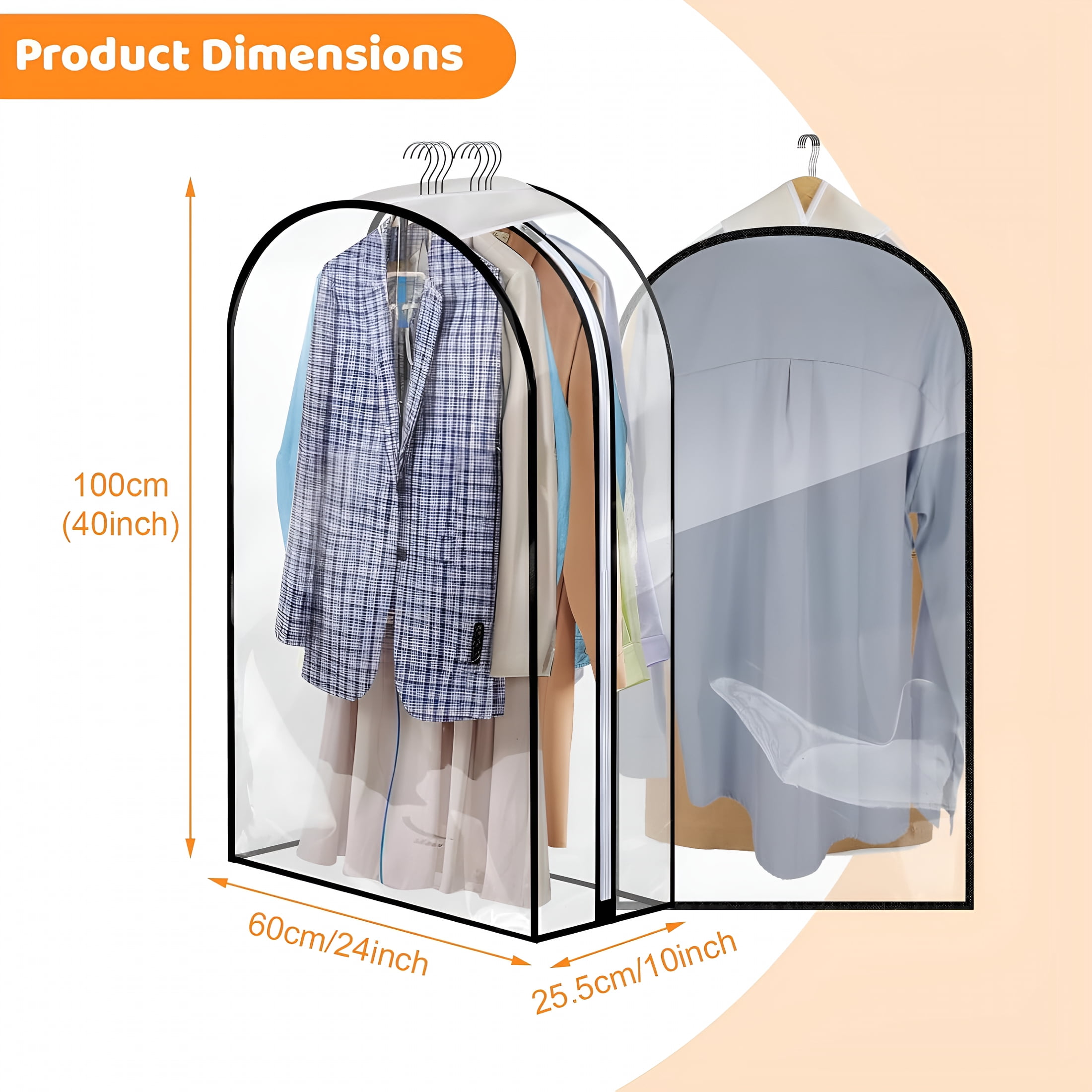 MISSMILE 4 Pack Full Clear Garment Bags with Side Zipper,40" Clothes Covers with 10" Gusset,Transparent Hanging Suit & Coat Covers for Closet Storage,Jackets,Dresses,Windbreakers