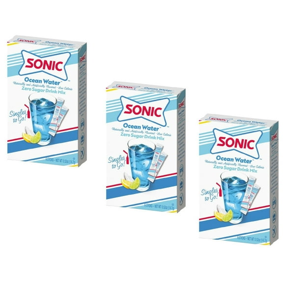 Sonic Singles to Go Ocean Water Flavored Powdered Drink Mix Water Enhancer Zero Sugar (3 Boxes - 6 Packets per Box = 18 Total Servings)
