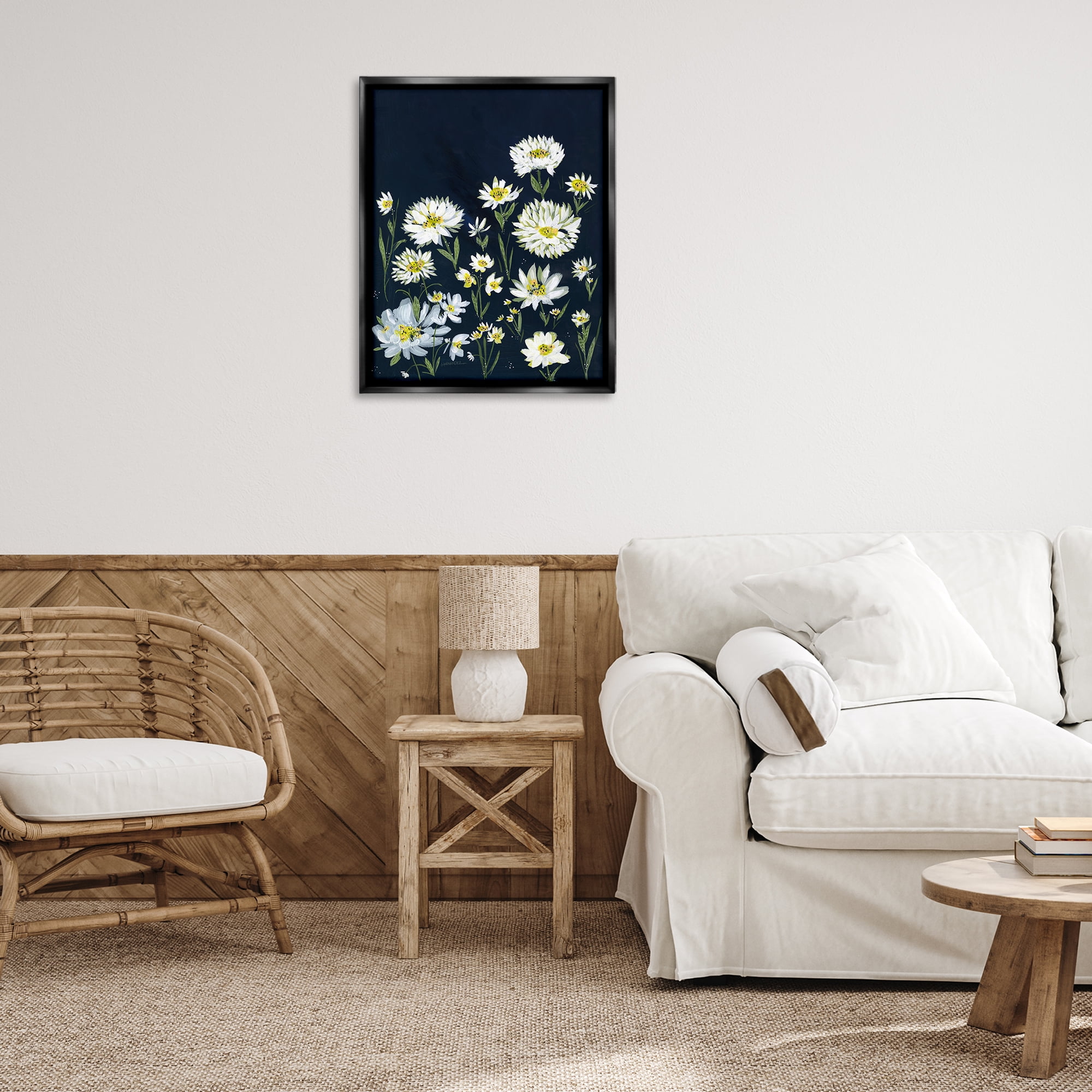 Stupell Industries Deep Meadow on Black Plants & Flowers Painting Black Floater Framed Canvas Art Print Wall Art, 25 x 31