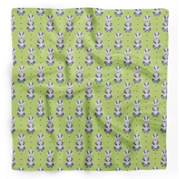 Bimba Green Dots & Raccoon Animal Printed Pure Silk Scarf For Hair Neck Head Bandanas For Women 40 x 80 Inches