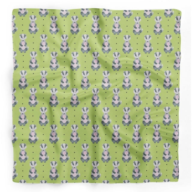 Bimba Green Dots & Raccoon Animal Pure Silk Printed Head Bandanas Summer Neck Wrap Scarf 40 x 40 Inches