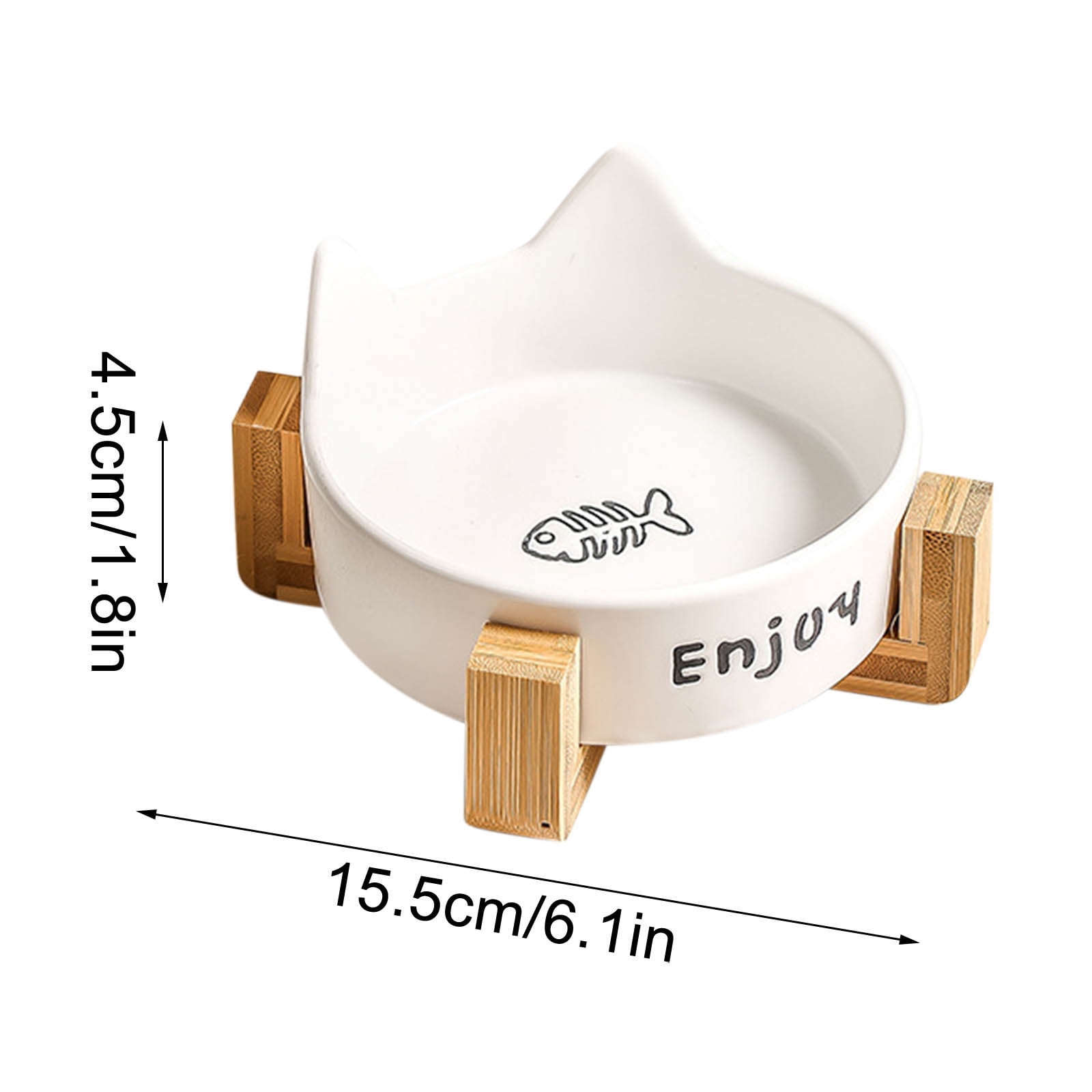 Ceramic Dog and Cat Bowl with Non Slip Wooden Stand, Elevated Pet Food and Water Bowl Set, Stylish Modern Raised Dish for Small Dogs and Cats