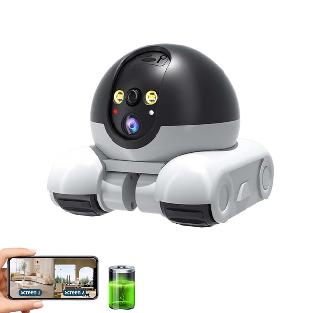 Móvil 2MP+2MP Lente dual Pantalla dual Robot para mascotas 2.4 GHz WiFi Cámara de seguridad inteligente para el hogar P 360°/T Rotación de 90° Monitoreo Aplicación de teléfono Audio bidireccional Dete