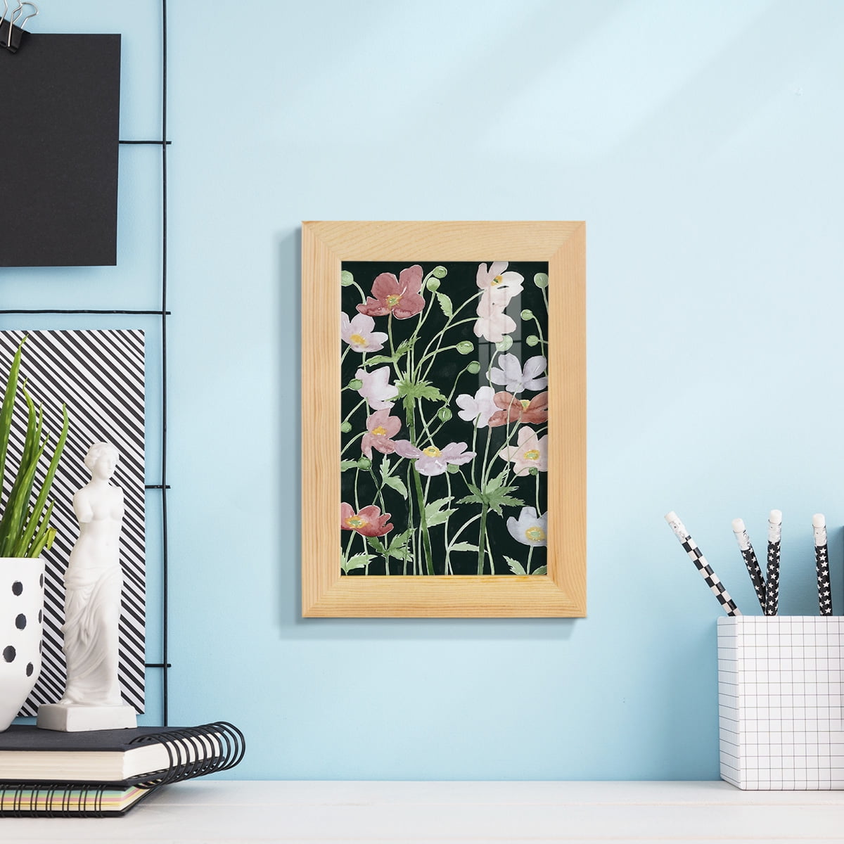 Anemone Dance III -Framed Print w/glass-Natural Wood