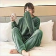 thumbnail image 4 of Women Pajama Sets Green Cute Pajama Sets for Women Women's Winter and Autumn Thickened Fleece and Coral Fleece Warm Up Set Two Piece Set for Students Suitable for Home Wear and Can Be Worn Outside., 4 of 7