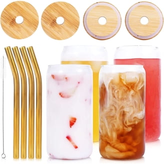 Whaline Magical Mushroom Drinking Glasses Set Of 2 - 16oz Glass Cups With Bamboo Lids & Straws
