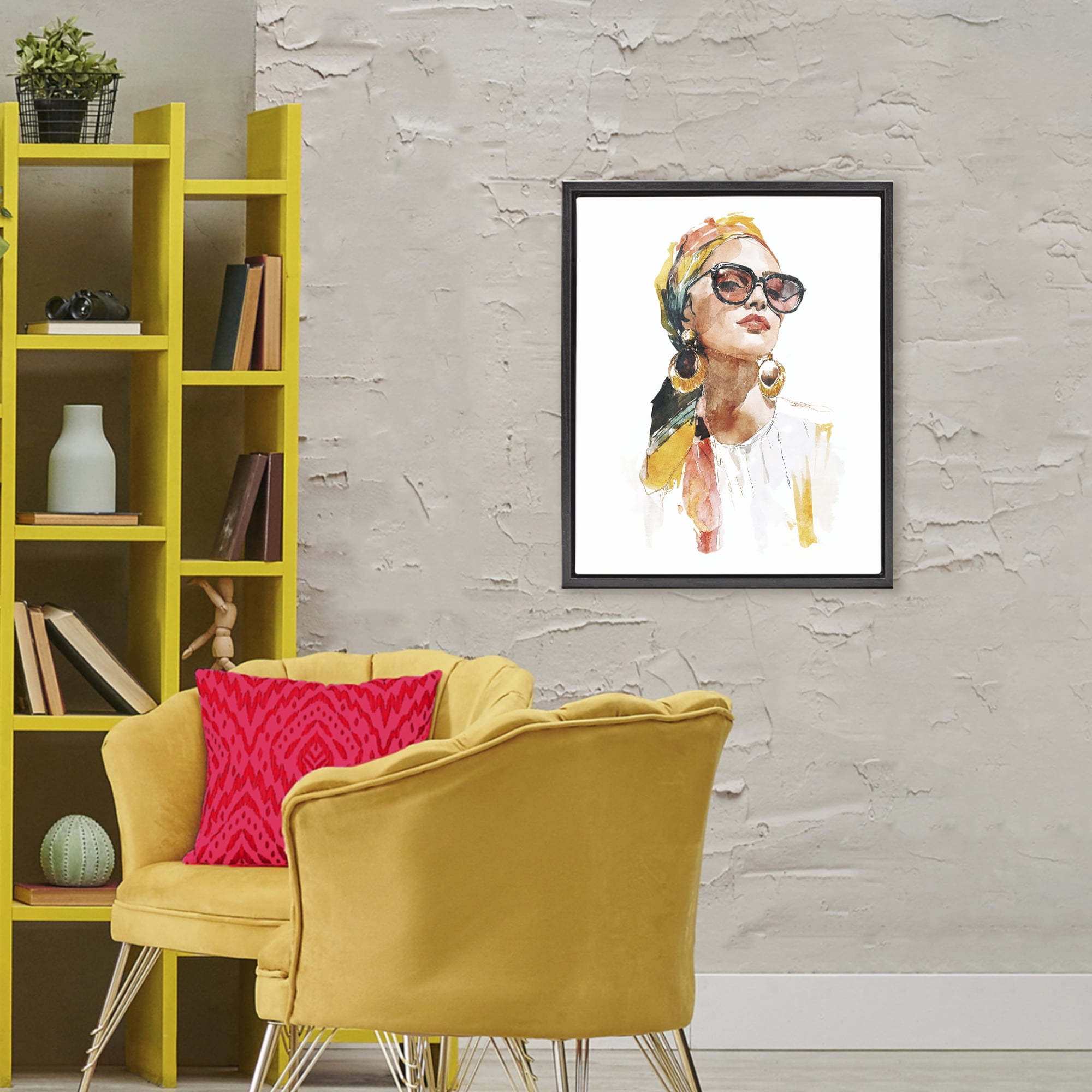 Stupell Industries Stylish Woman with Headwrap Black Framed Floater Canvas Wall Art, design by Svetlana Aleynikova