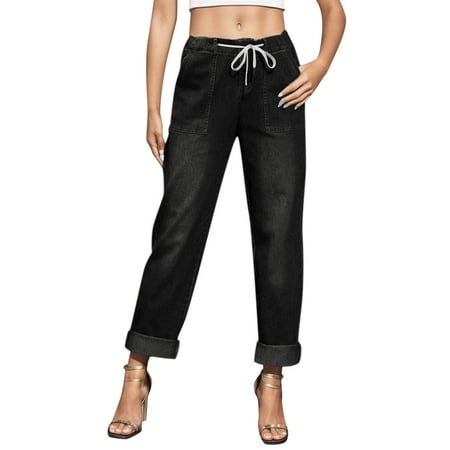 Cathalem Ripped Jeans Womens Skinny Women s Jeans Regular Relaxed Fit Straight Leg Trendy Fit Jeans(Black XXL)