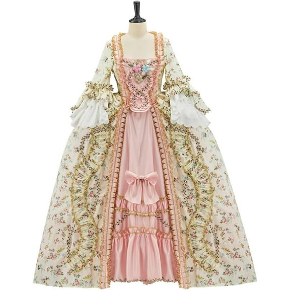 French Queen Marie Antoinette Dress Floral 18th Century Victorian Dress Women's Rococo Medieval Ball Gown