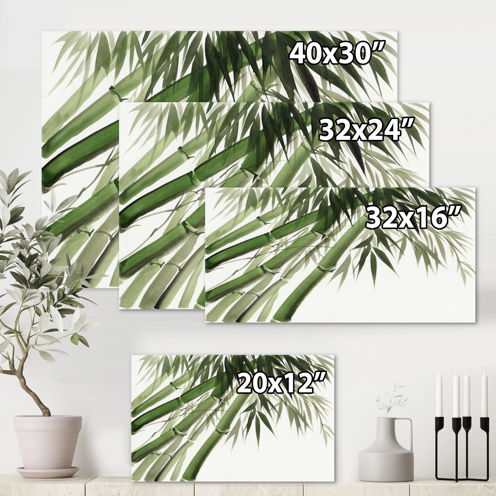 Designart ' Ancient Dark Green Bamboo ' Traditional Canvas Wall Art Print