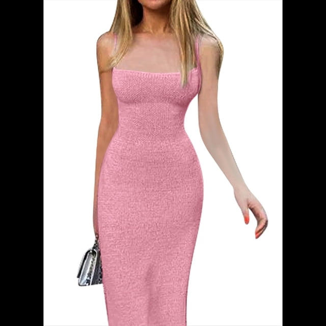 Vestido de Punto con Espalda Descubierta para Mujer, Sexy, para Fiesta, de Verano, con Abertura Lateral. Rosa S