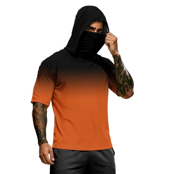 Men's Gradient Quick Dry T-Shirt Hooded Short Sleeve Sun Protection Top Performance Lightweight Fishing Athletic Workout Shirt