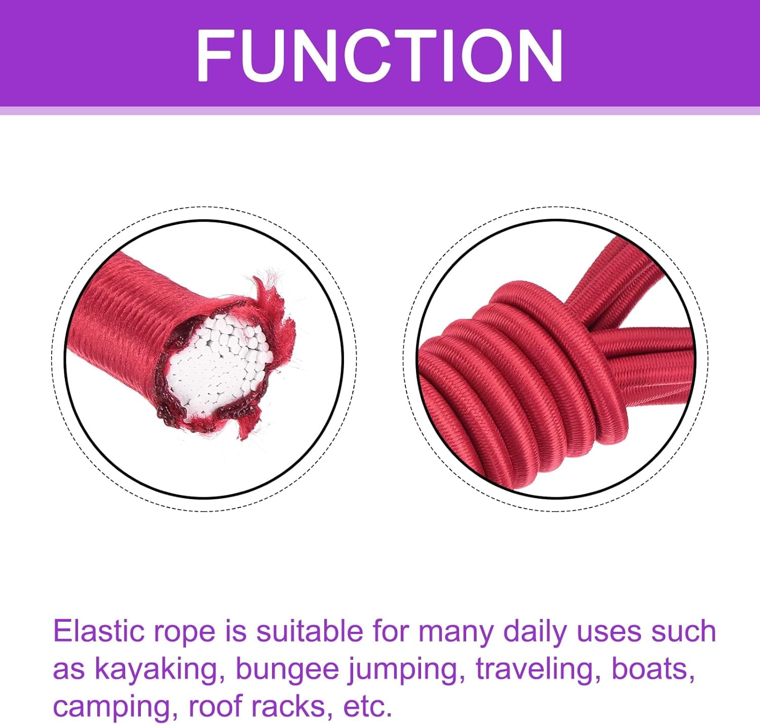 MKEUDQ-0.4 Inch Shock Cord, 10 Feet Red Bungee Cord Tent Pole Shock Cord Round Elastic Kayak Rope Stretch String Marine Grade Heavy Polyester for DIY Projects Tie Downs
