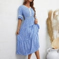 thumbnail image 5 of Summer Plus Size Dresses for Womens 2025 Fashion Fallow Short Sleeve V-Neck Lace Button Dress, 5 of 7
