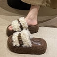 thumbnail image 4 of CHUMUD Women's Open Toe Platform Slippers Shearling-Lined Slip-On Slippers with Buckle Winter Fluffy House Bedroom Shoes, 4 of 8