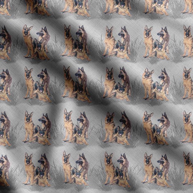 Soimoi Dog Printed, Japan Crepe SatinFabric, by The Yard 54 Inch Wide, Decorative Sewing Fabric for Dresses Kimonos Gowns, Gray