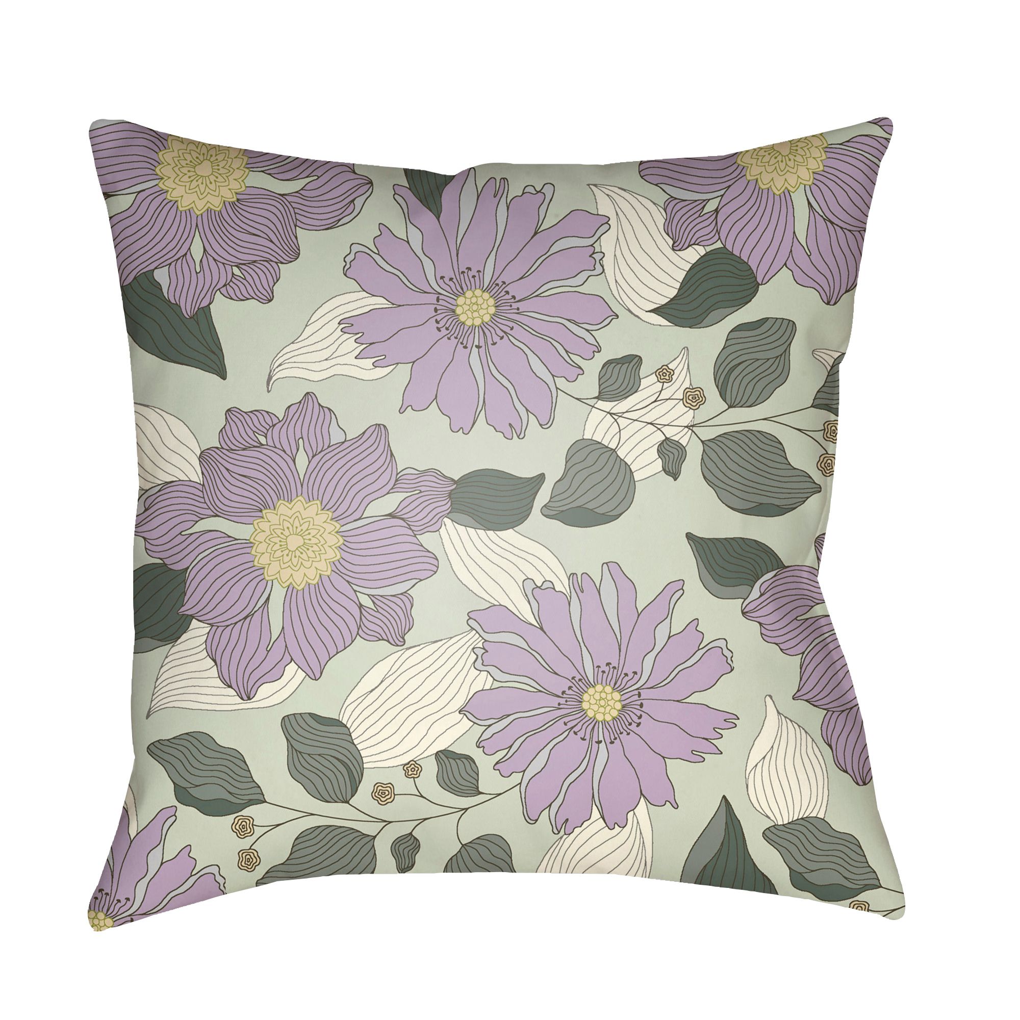 20" Periwinkle Purple and Green Floral Printed Square Throw Pillow