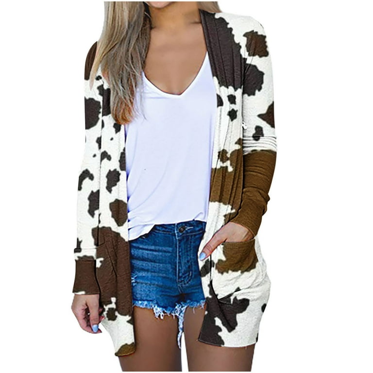 WXLWZYWL Womens Fall Cardigans Lightweight Cow Print Cardigan Open