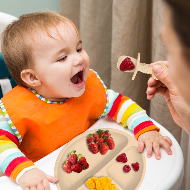 Muyoka Juego de platos de silicona para bebés con cuchara, tenedor, vajilla de alimentación para entrenamiento de bebés, juego de platos portátiles resistentes al calor, juego de utensilios para recié Muyoka Hogar