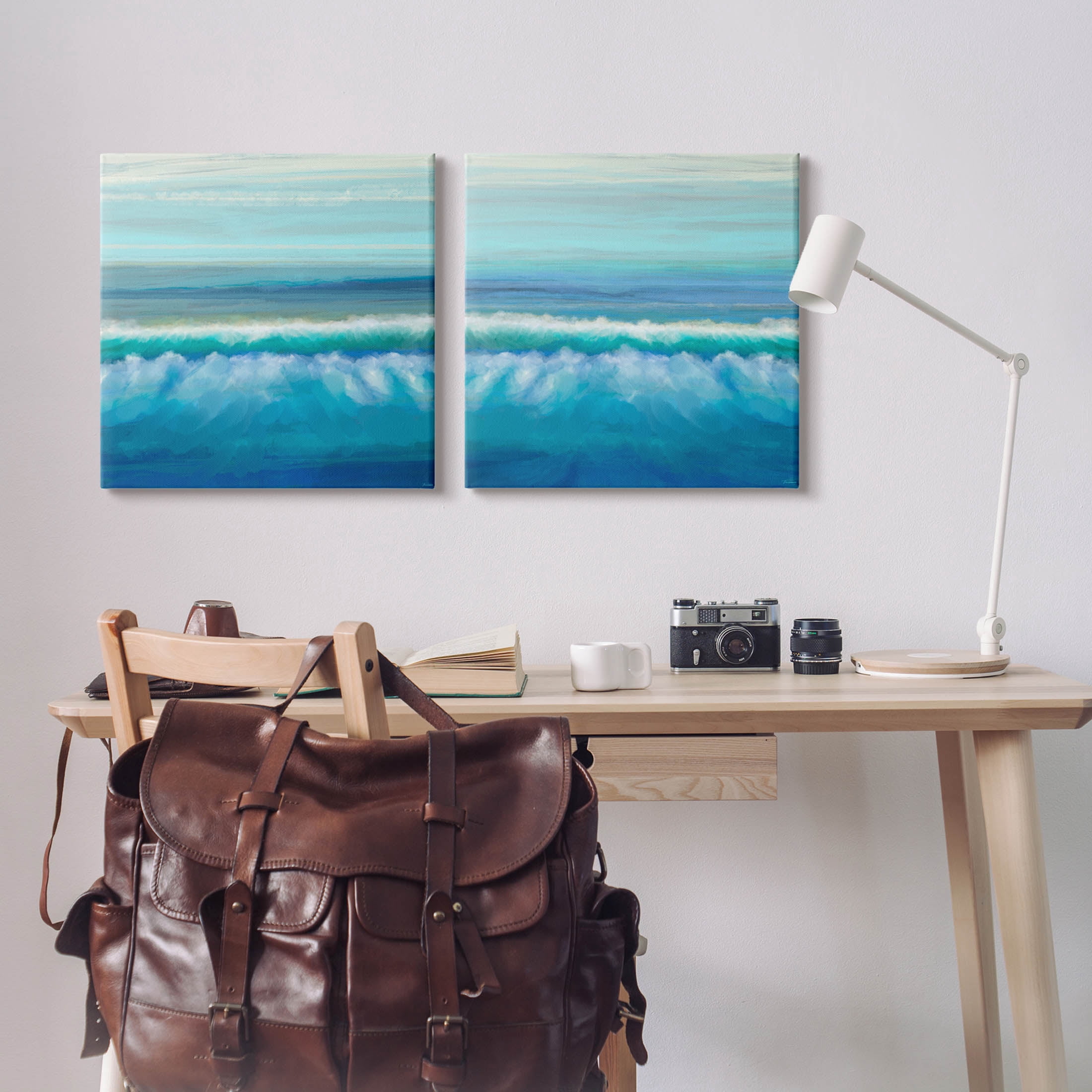 Calming Sea Waves Ocean Foam Coastal Painting Gallery Wrapped Canvas Print Wall Art, Set of 2