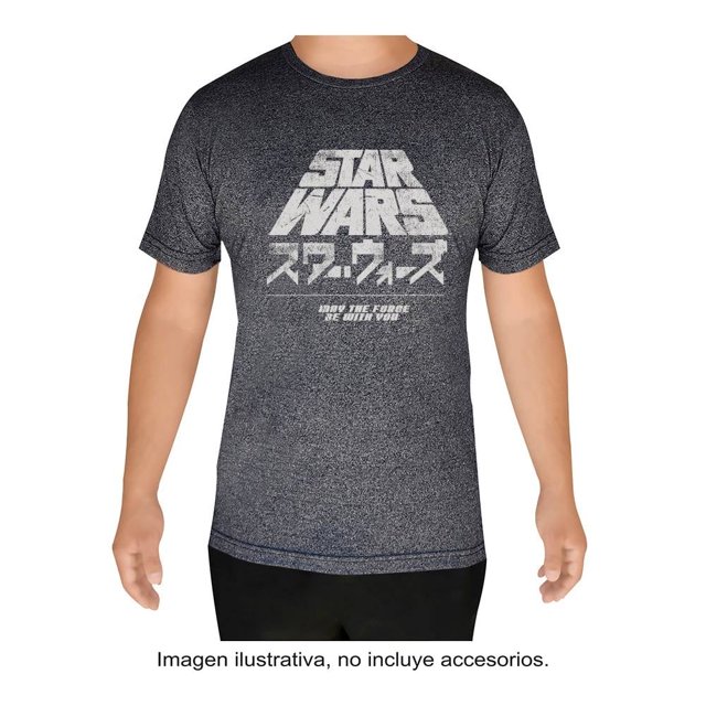 Playera Star Wars Talla M Manga Corta con Estampado May The Force With You Gris Jaspe