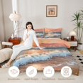 thumbnail image 3 of spefrowx Oil Painting Sunset Sailboat Full Size Comforter Sets for Women Girls, Gradient Foamy Shore Tide Bedding Comforter Set, Stars Reversible, 3-Piece, 1 Comforter and 2 Pillowcases, 3 of 6