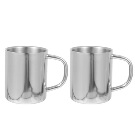 

2Pcs Stainless Steel Water Cups Household Double Layers Coffee Cup (Silver)