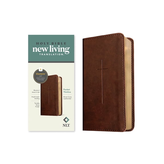 NLT Pocket Thinline Bible, Filament Enabled (Leatherlike, Brown Cross, Red Letter), (Hardcover)