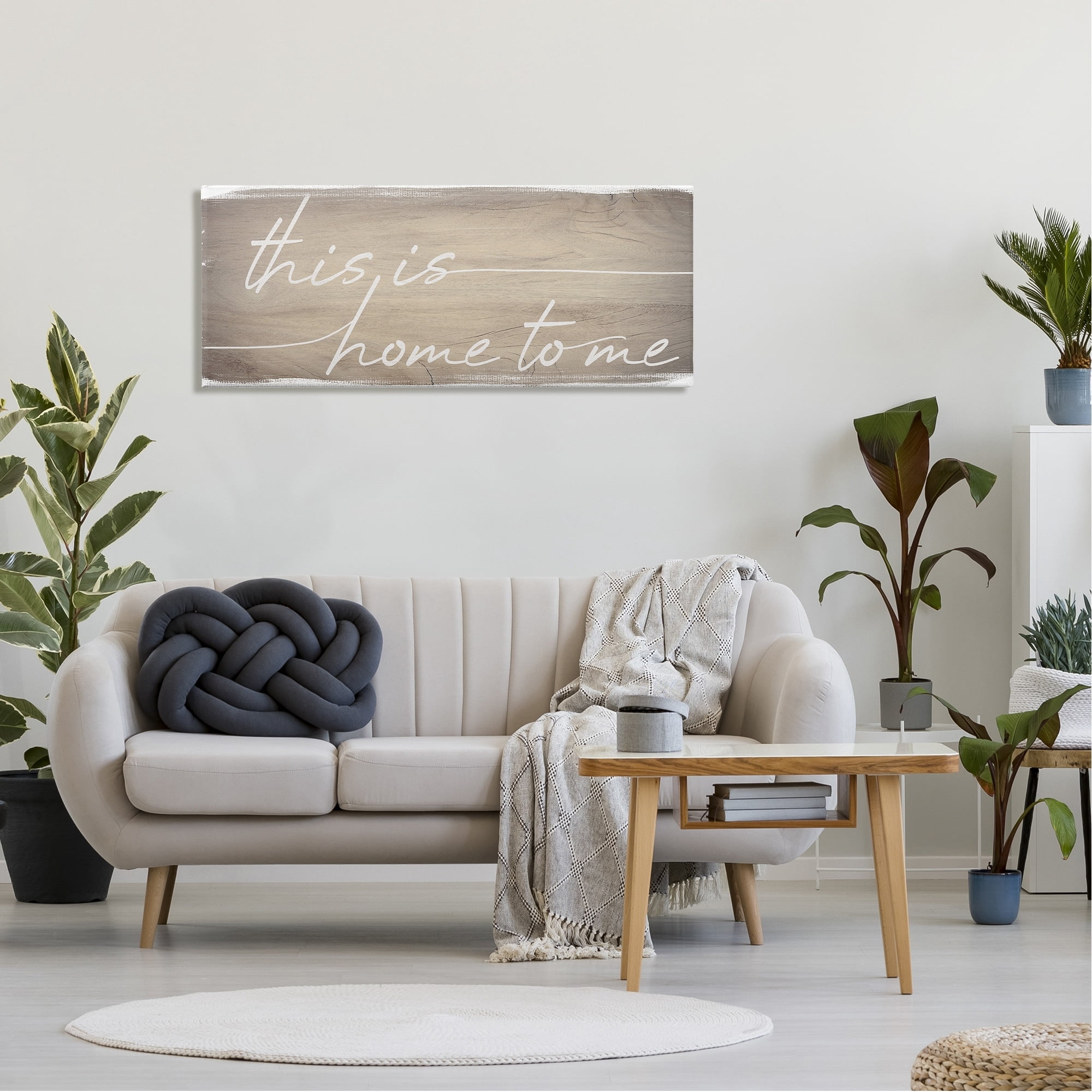 Stupell Industries Home To Me Rustic Grain Pattern Cursive Phrase Canvas Wall Art, 48 x 20, Design by Daphne Polselli
