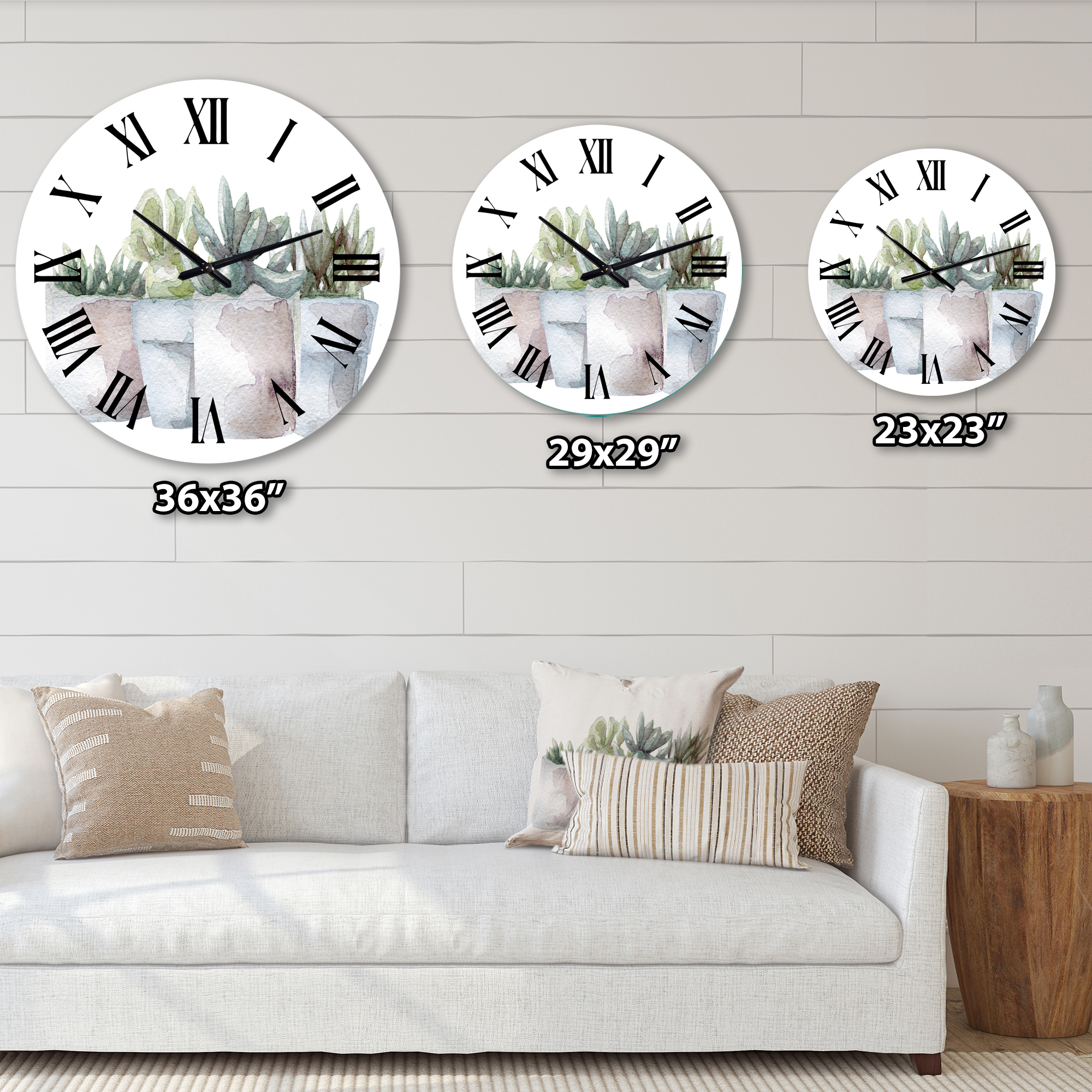 Designart 'Cactus And Succulent House Plants Iii' Farmhouse Wall Clock