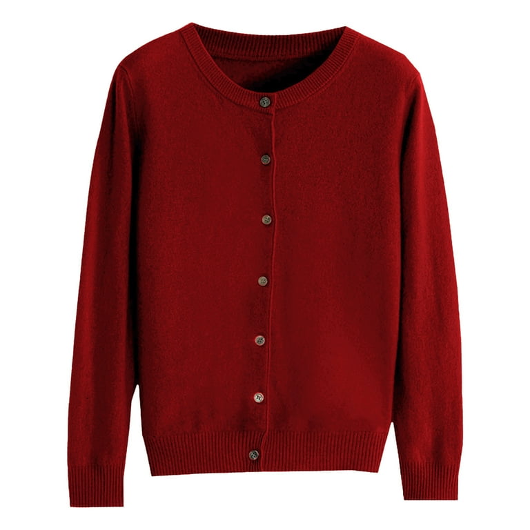 NIUREDLTD Women's Cardigan Womens Basic Crew Neck Long NIUREDLTD Women's Cardigan Womens Basic Crew Neck Long