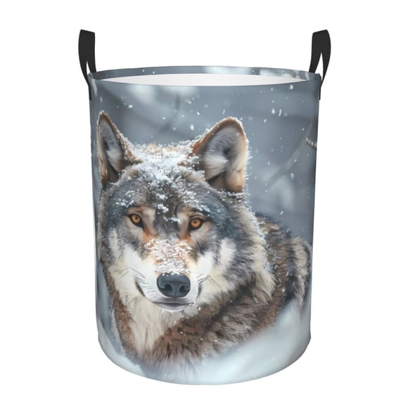 Balery Majestic Snowy Wolf Cesta de ropa redonda con asas, impermeable, independiente, para ropa, juguetes, dormitorio y familia-Small