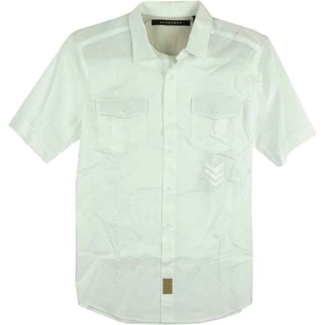 Sean John - Camisa militar con botones para hombre, color blanco, grande