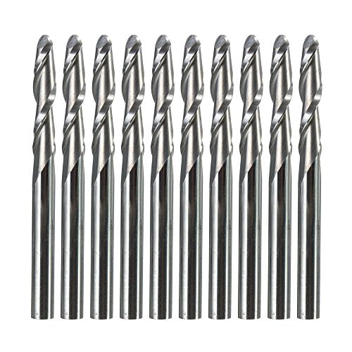 Lukcase 1/8" Shank Ball Nose 2 Flutes Carbide End Mills CNC Router Bits Double Flute Spiral Set Tool