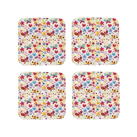 

Fuzoiu Cute Butterfly Flowers Print Leather Coasters Set Drink Coasters Set of 4 for Tabletop Protection Durable PVC Coasters Home Décor and Housewarming Gift-Square