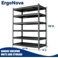thumbnail image 3 of Garage Shelving Heavy Duty Garage Storage Shelves, 3600 LBS Adjustable 6 Tier  Shelving Unit, Metal Utility Shelf for Basement, Warehouse and Workshop (78''Hx40''Wx16''D, Black), 3 of 9