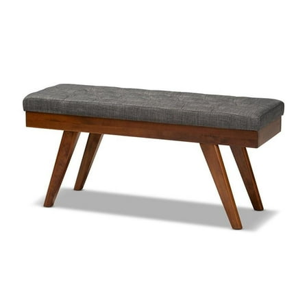 Bowery Hill Mid-Century Upholstered Wood Bench in Gray