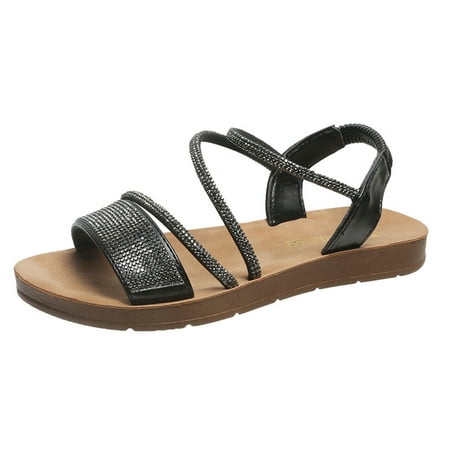

Womens Summer Sandals For Flat Slip On Sandals Crystal Roman Shoes Open Toe Casual Sandals Summer Open Toe Slide Sandals Comfortable Flats Flip-Flops Casual Platforms Heeled Wedge Sandals A25472