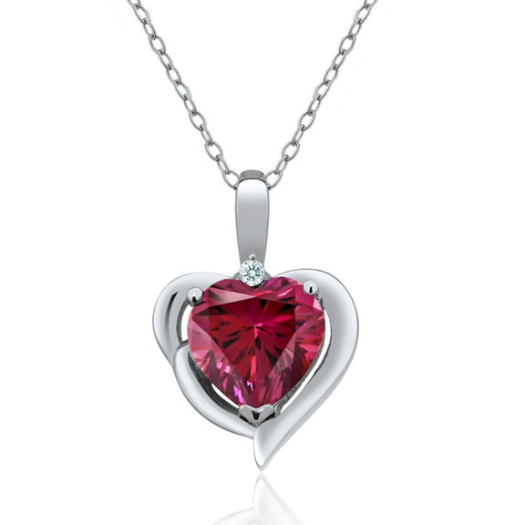 Gem Stone King 925 Sterling Silver Red Zirconia Heart Shape Pendant Necklace for Women (1.73 Cttw, Heart 8MM, Gemstone Birthstone, with 18 inch Chain)