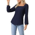 thumbnail image 4 of INSPIRE CHIC Women's Casual Hollow Out Shirt Square Collar Puff Long Sleeve Pullover Tops, 4 of 5